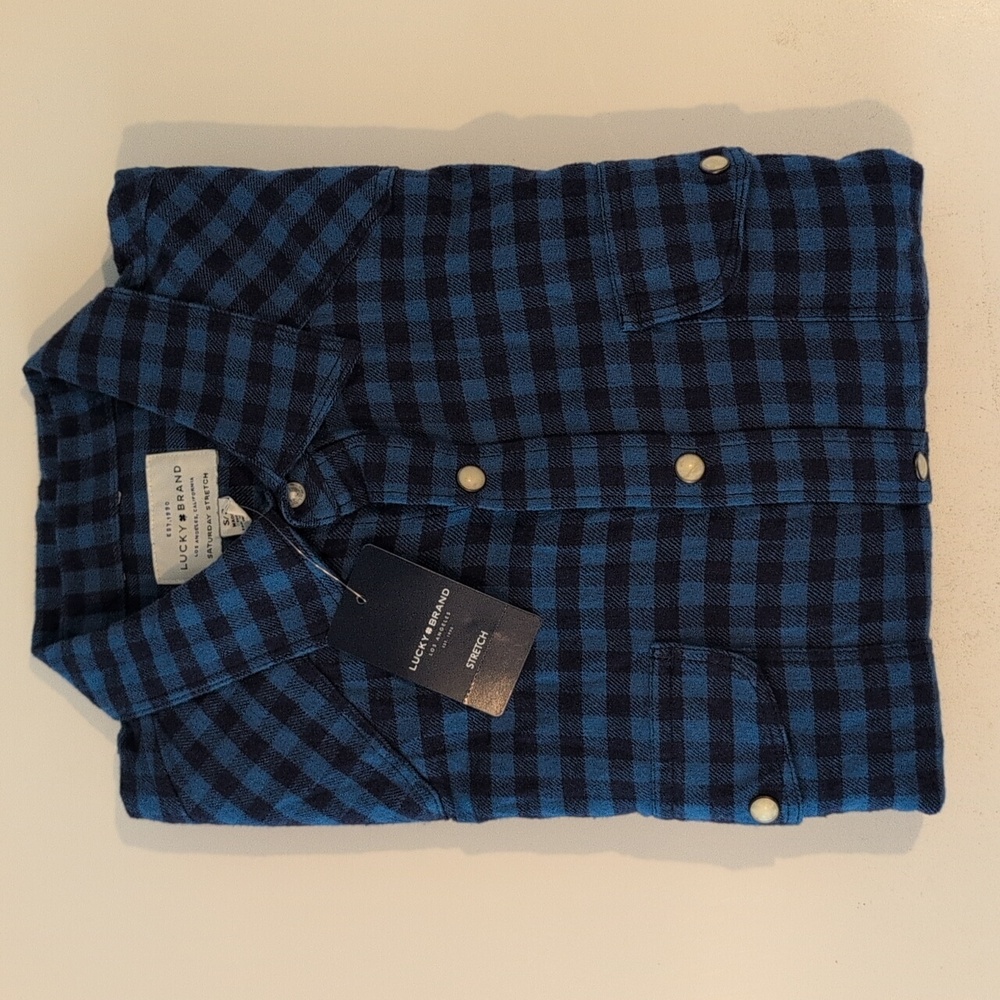 Lucky Brand Men's S Saturday Stretch Western Style Snap Button Plaid Shirt NWT - Picture 7 of 16